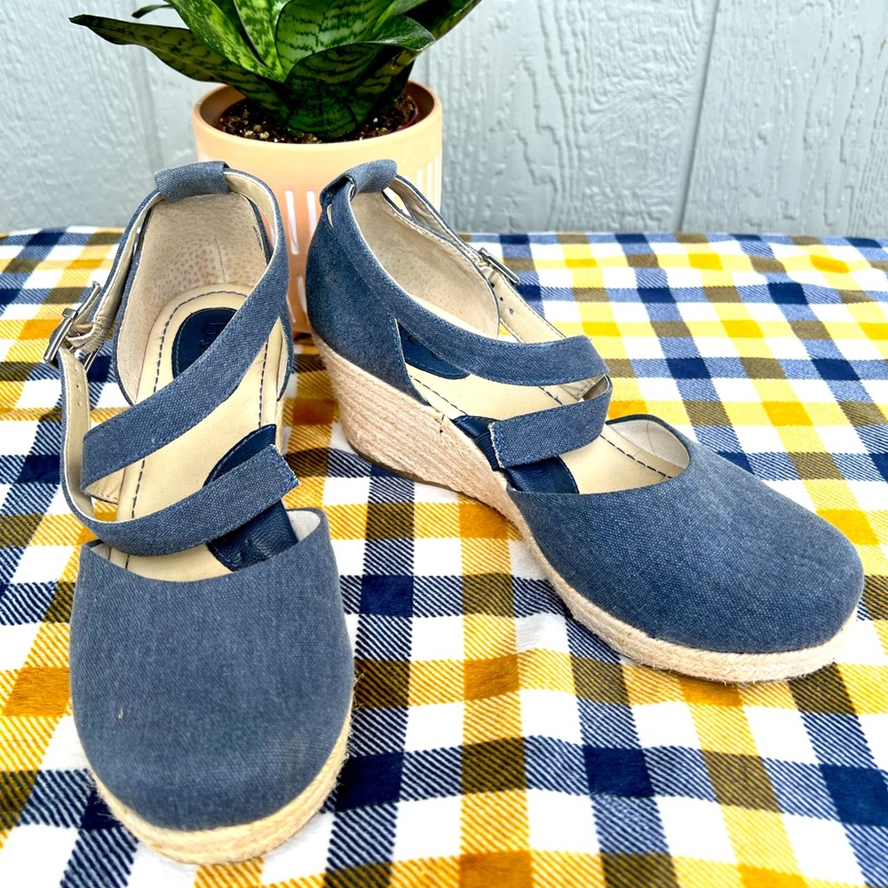 B.O.C. Womens Denim Canvas Espadrille Wedge Ankle Strap Sandals
